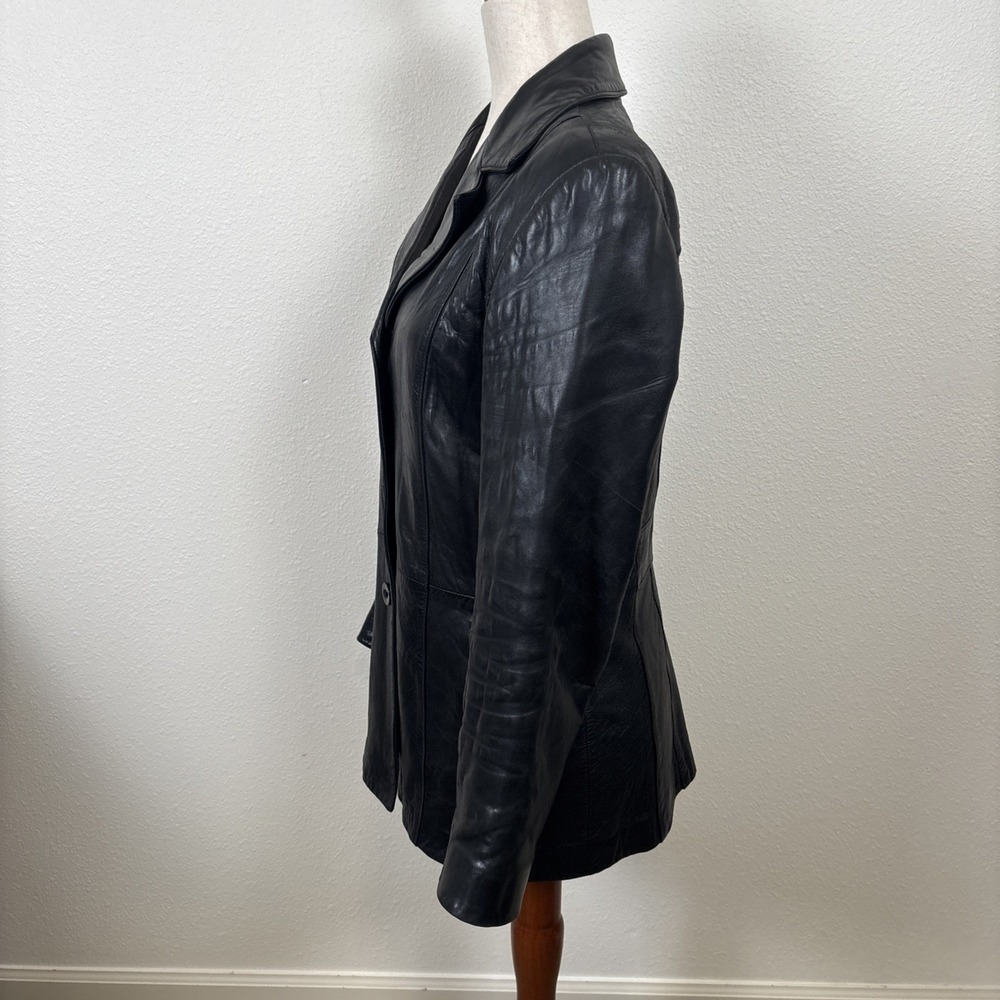 VTG Black Leather Blazer Jacket Anonymous John Carlisle 3 Button Front - Picture 6 of 16